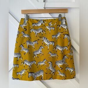 Ann Taylor Factory Novelty Print Zebra Stampede Safari Mustard Yellow Skirt Sz 2